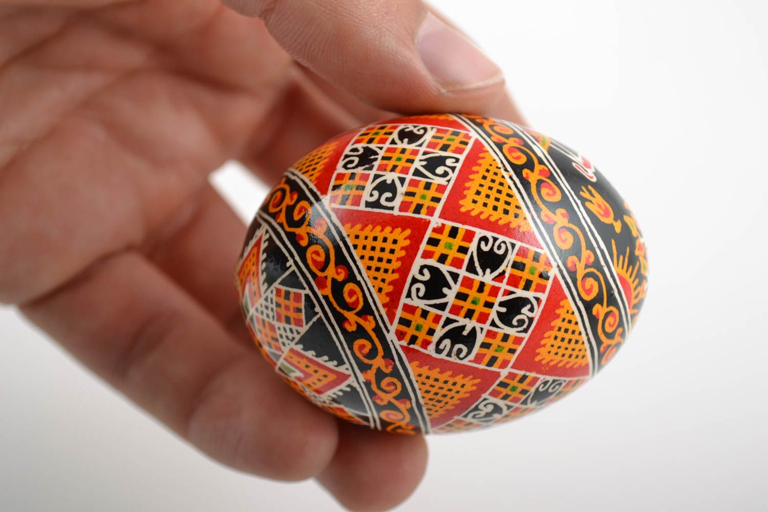 Beautiful small handmade painted Easter egg with Slavic symbolics photo 2