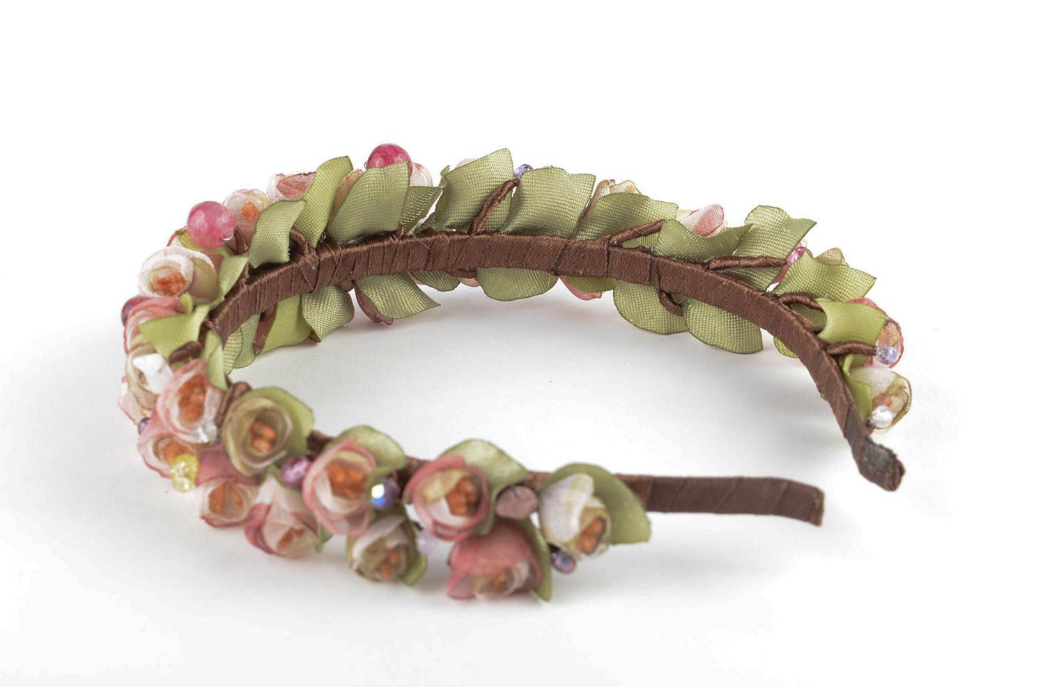 Diadema artesanal accesorio para el cabello con flores rosa regalo original foto 4