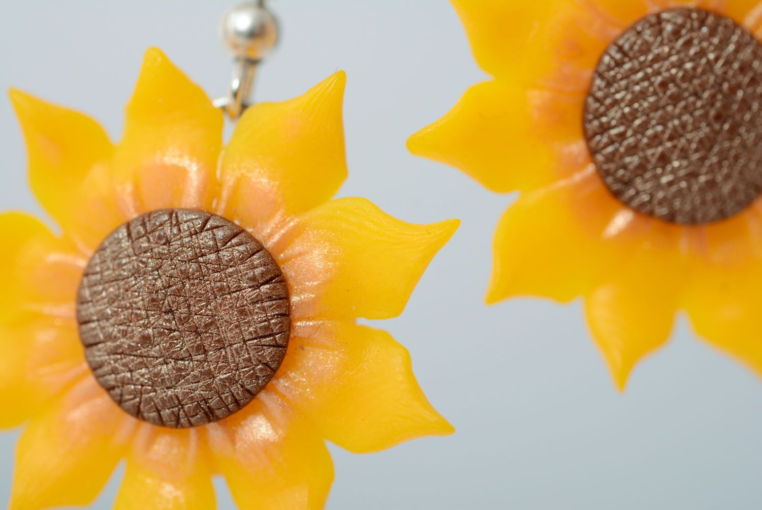 Earrings made of polymer clay Sunflowers photo 2
