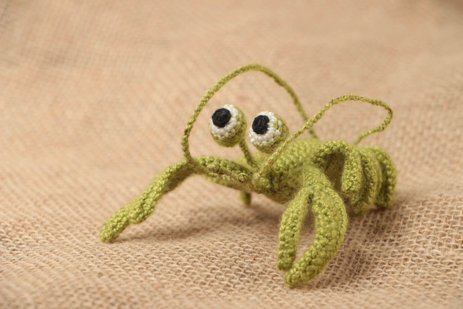 Small handmade children's crochet soft toy green crawfish photo 1
