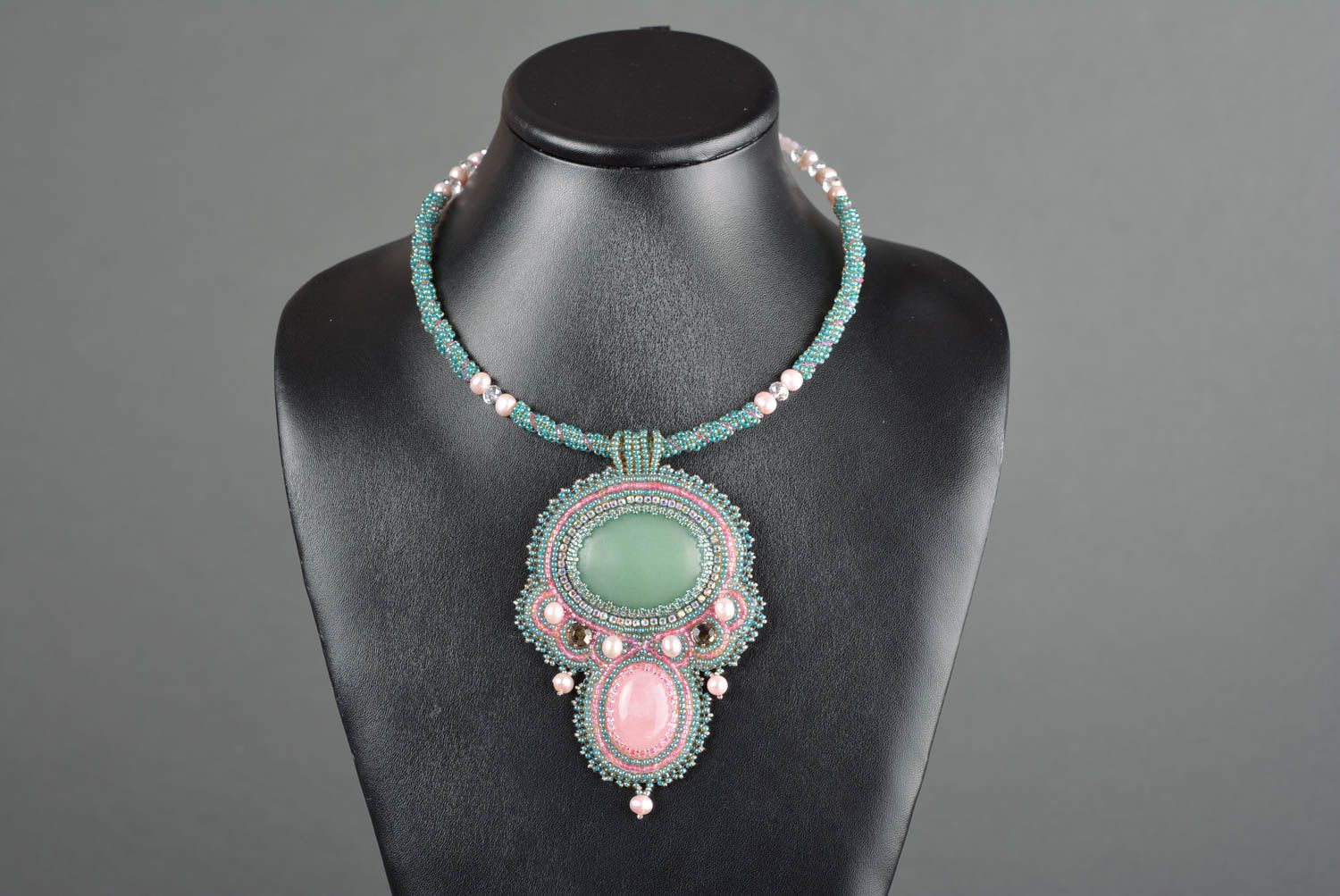 Collier perles de rocaille Bijou fait main quartz néphrite Accessoire femme photo 2