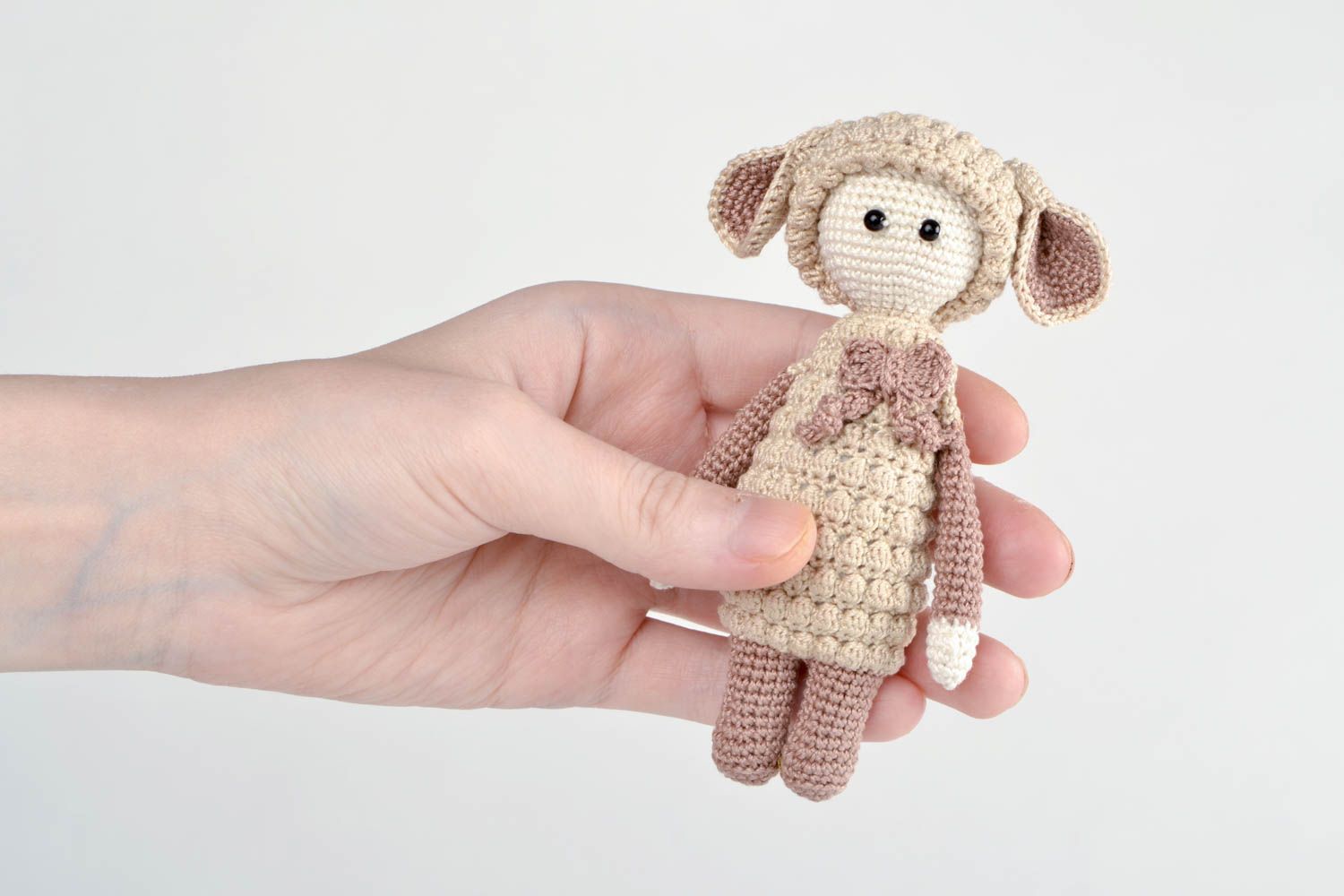 Beautiful interesting cute unusual sweet handmade soft crochet cotton lamb toy  photo 2