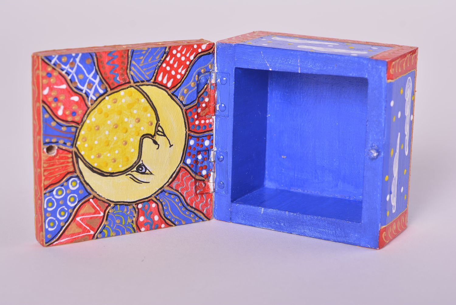 Boîte à bijoux fait main Boîte en bois peinte soleil lune Décoration maison photo 5