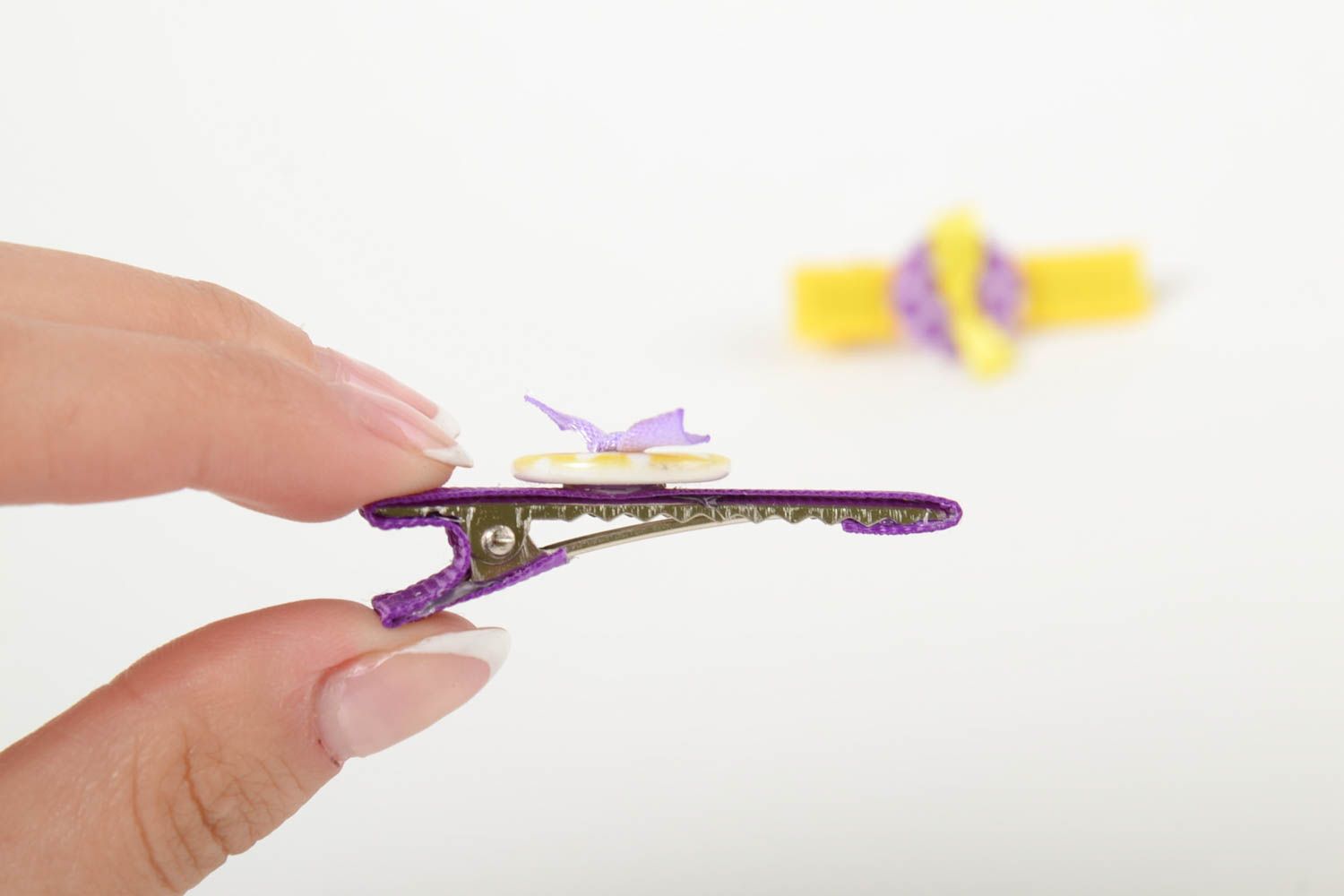 Beautiful handmade children's rep ribbon textile hair clips set 2 pieces photo 4