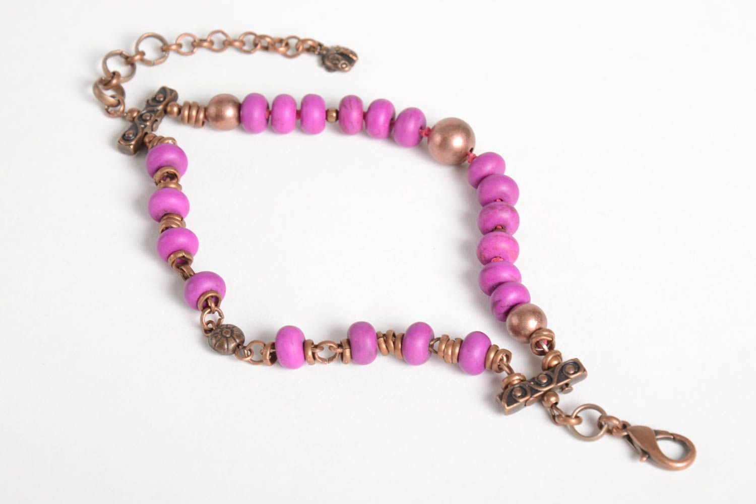 Festive handmade pink beads bracelet gemstone bracelet in two layers for women photo 4