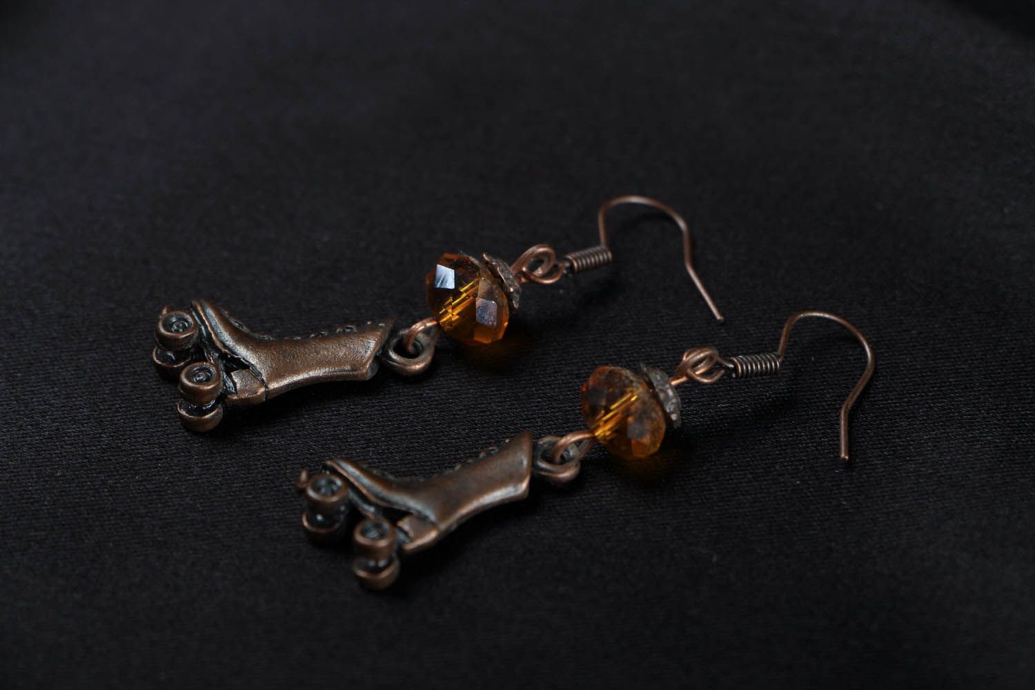 Metal earrings with crystal beads photo 2