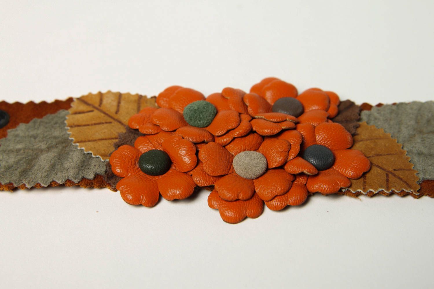 Handmade breites Lederarmband Armband textil Schmuck für Frauen orange foto 4