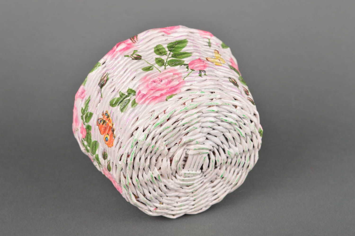 Handmade Korb aus Papier Tisch Deko Korb Aufbewahrung rosa rund originell foto 5