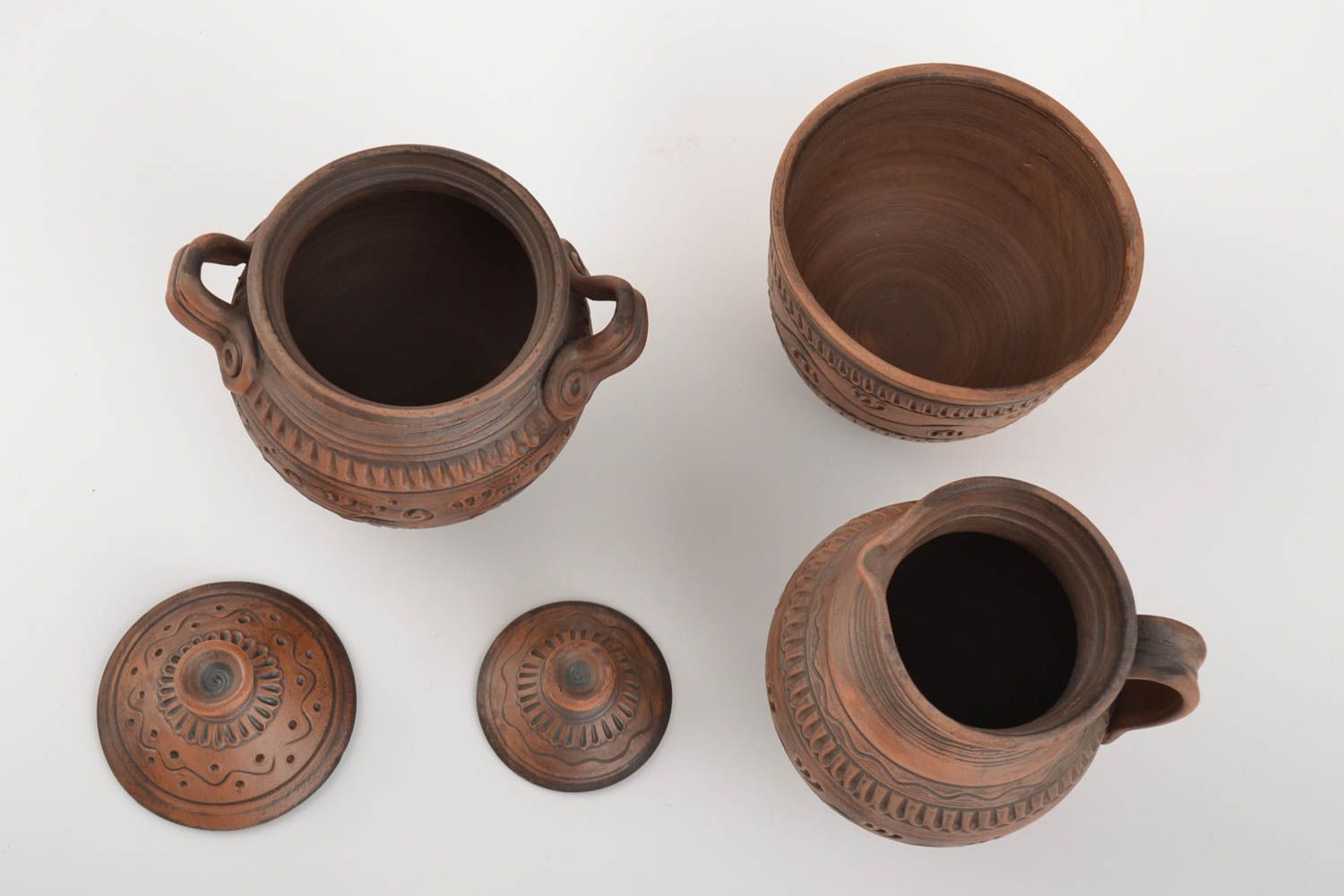 Handmade ceramic pottery set of 12 oz pot, 12 oz milk jug with handle and lid, ceramic bowl for 10 oz 2,5 lb photo 5