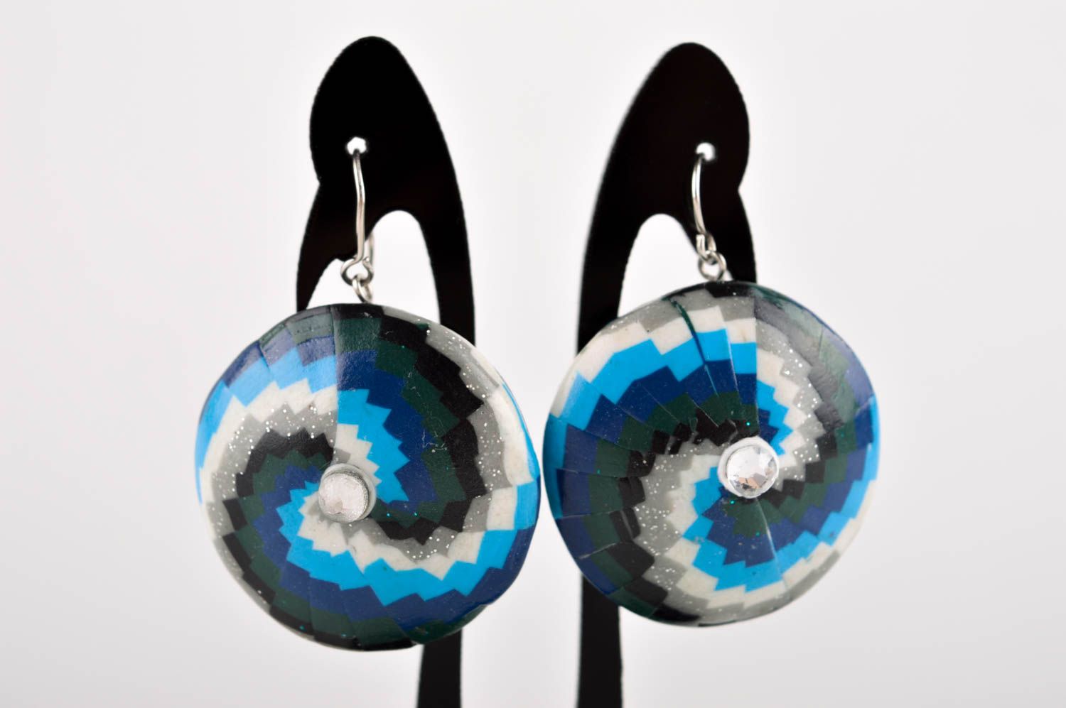 Handmade rund blaue Modeschmuck Ohrringe Polymer Schmuck Accessoire für Frauen foto 2