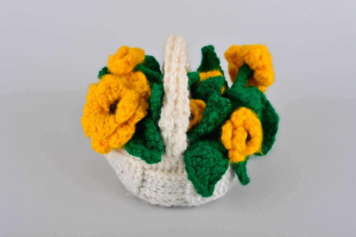 Panier au crochet fait main Corbeille décorative avec fleurs jaunes Déco maison photo 3