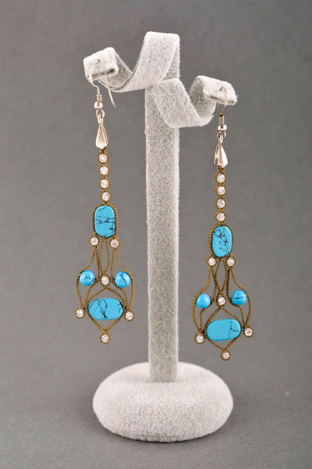 Handmade unusual cute earrings dangling evening earrings elegant accessory photo 1