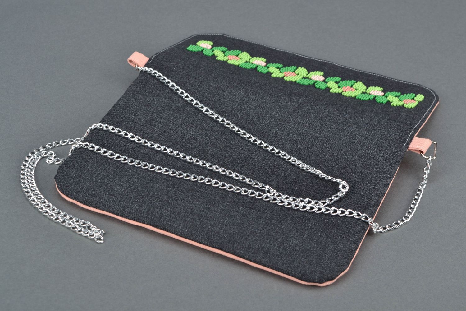 Handmade fabric clutch bag with beadwork photo 5