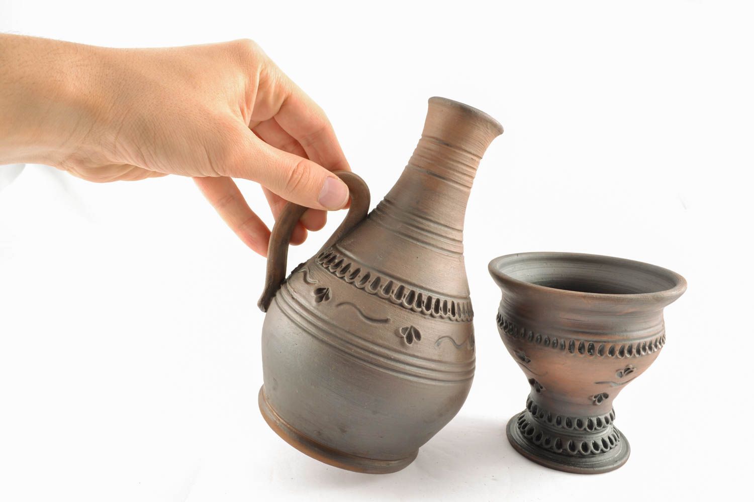 Small 10 oz ceramic pitcher with handle for vine, sake, vodka 2,7 lb photo 5