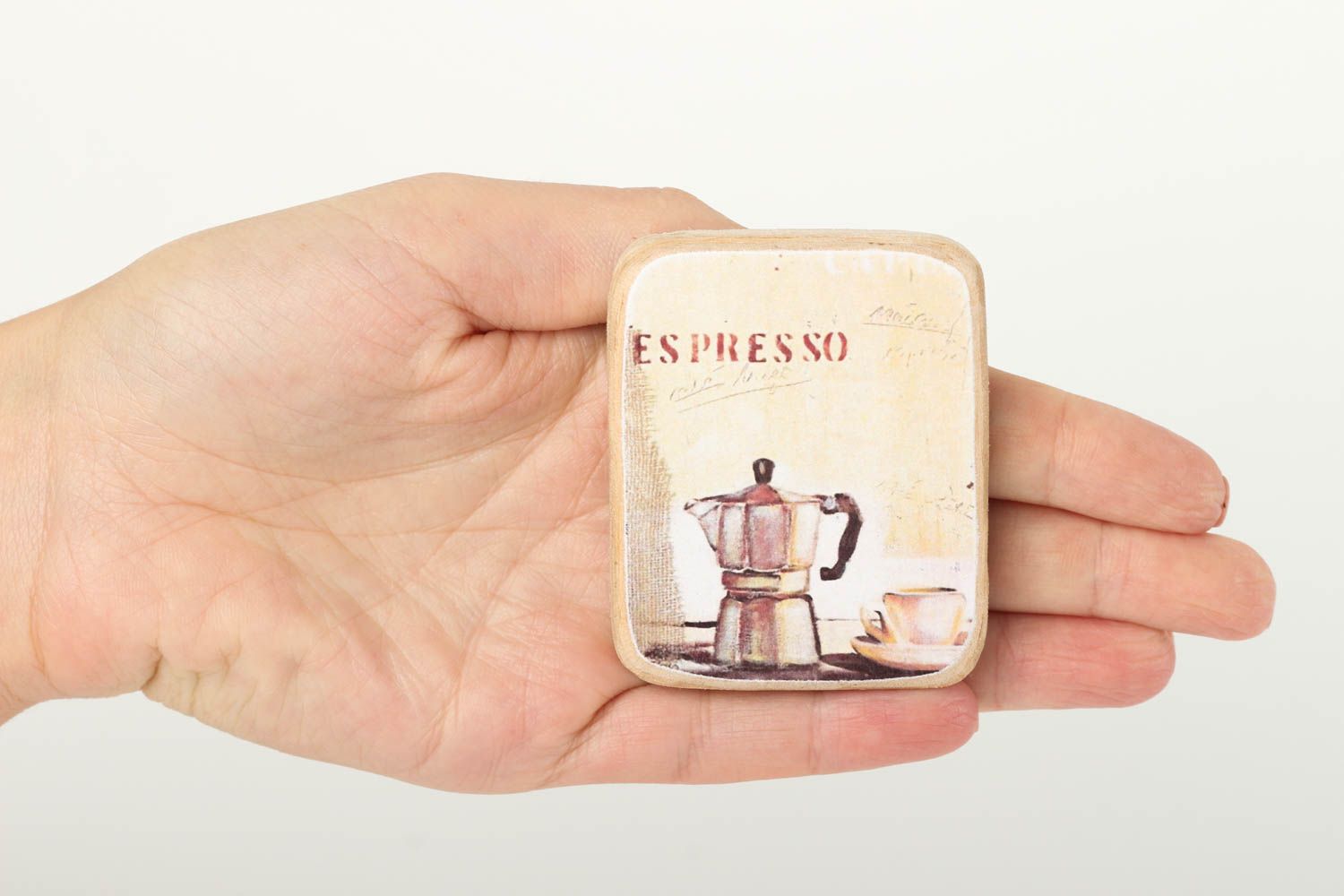 Магнит ручной работы подарок из дерева магнит на холодильник красивый Эспрессо фото 5
