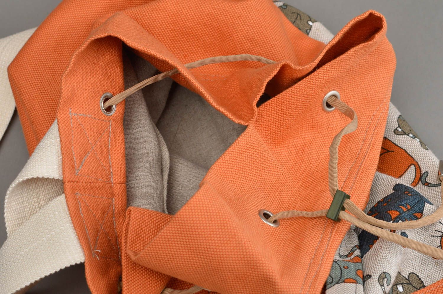 Sac à dos fait main Sac tendance Cadeau original orange avec imprimé Chats photo 4