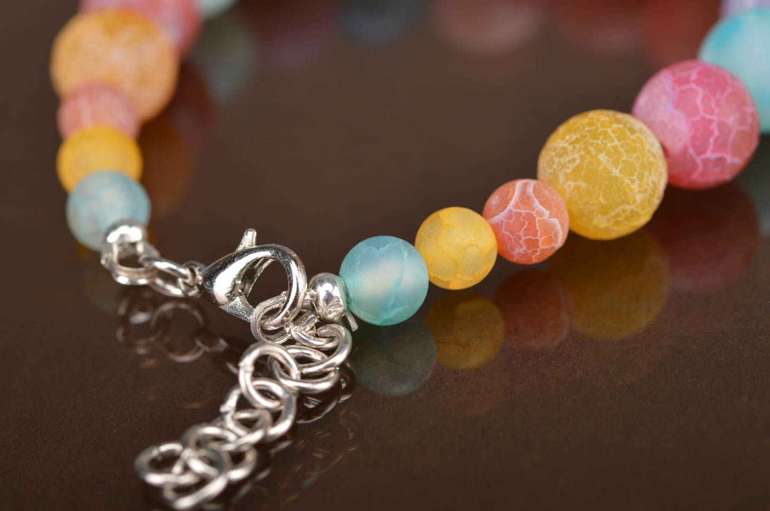 Unusual beautiful bright handmade designer glass ball bracelet for girls photo 3