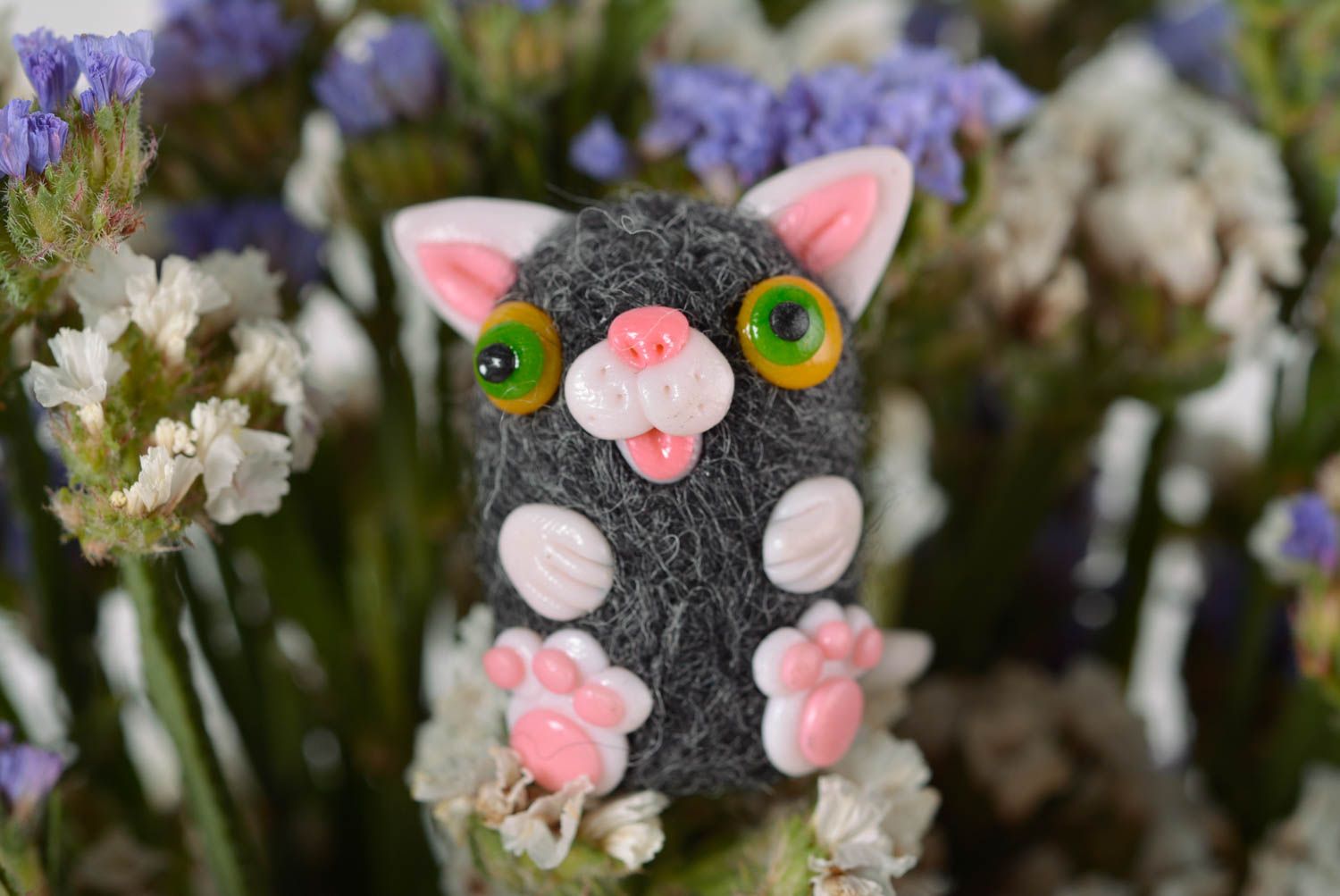 Handmade Kuscheltier Katze Geschenke für Kinder Haus Deko aus Wolle gefilzt foto 5