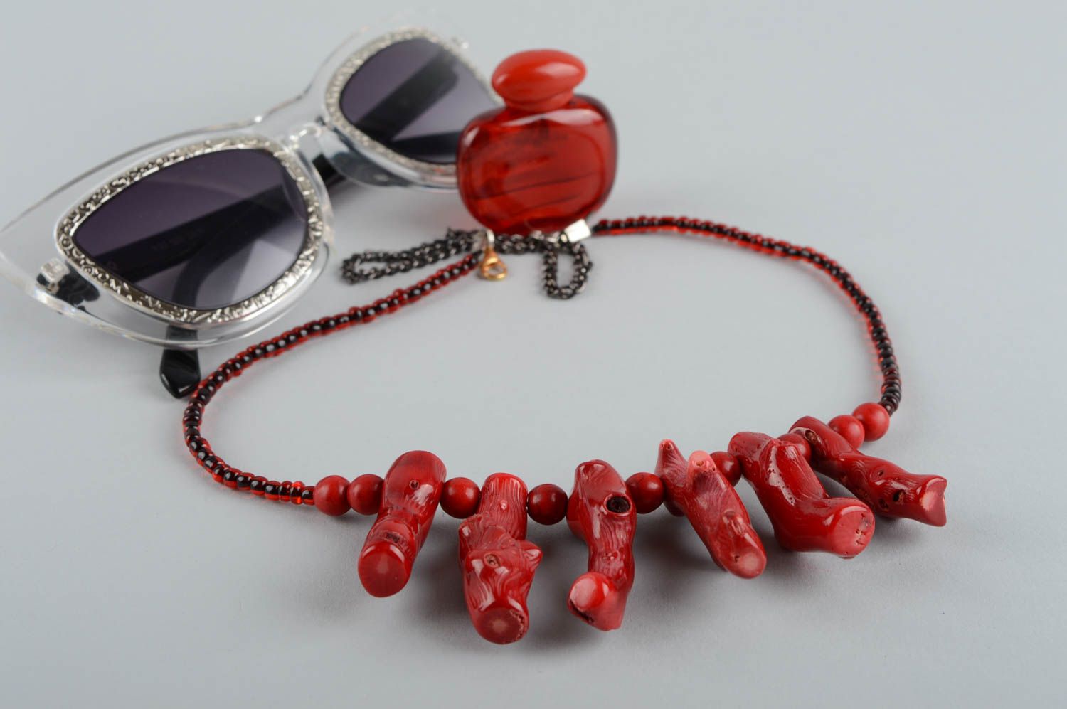 Handmade Korallen Collier Korallenkette rot Accessoire für Frauen stilvoll foto 1
