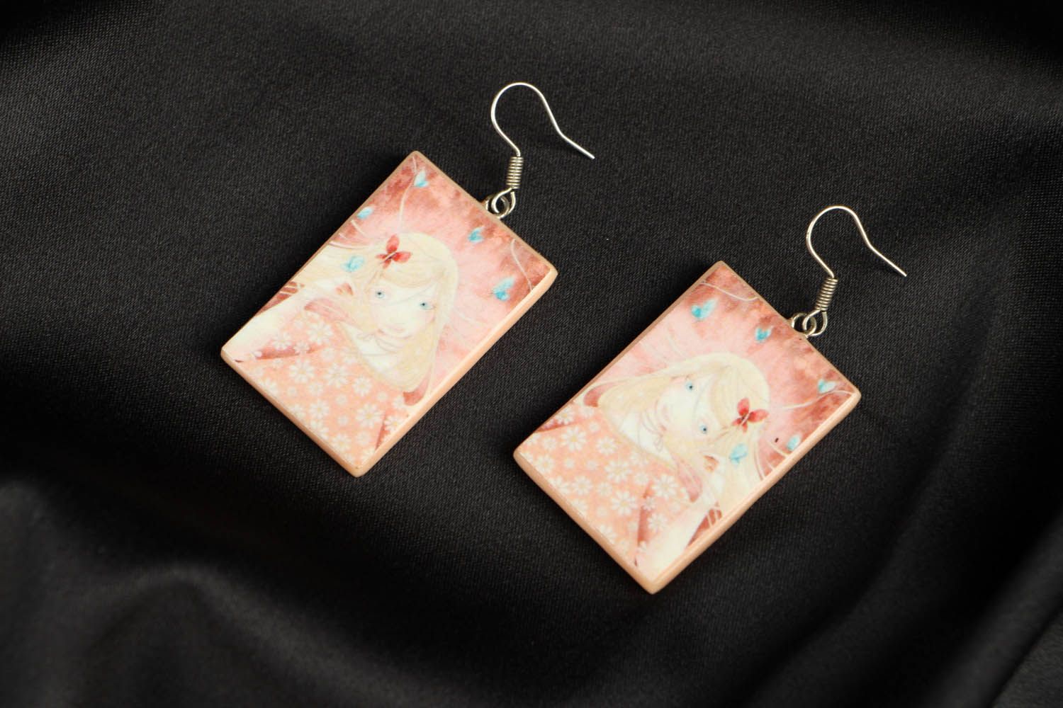 Pink decoupage earrings photo 1