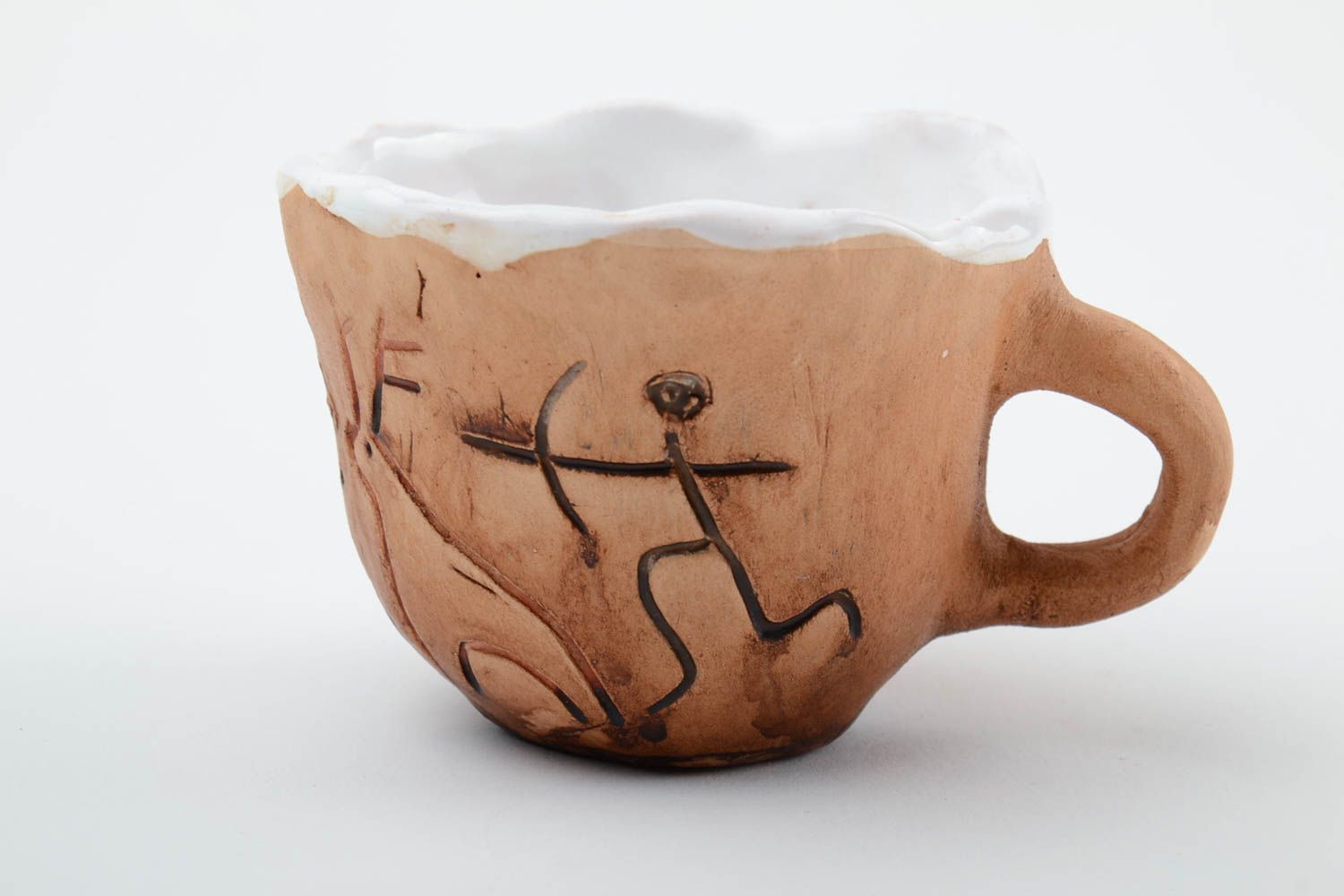 Handmade Keramik Tasse für Tee in Braun mit Muster glasiert 300 ml originell foto 3