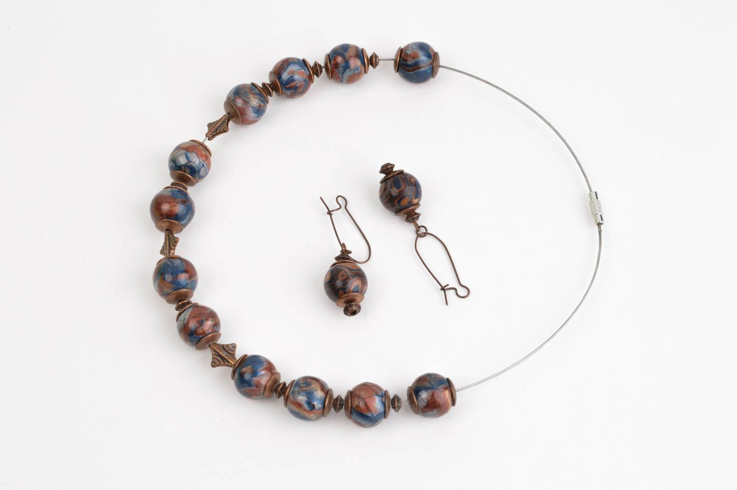 Handmade jewelry set designer beaded necklace ceramic stylish earrings photo 2