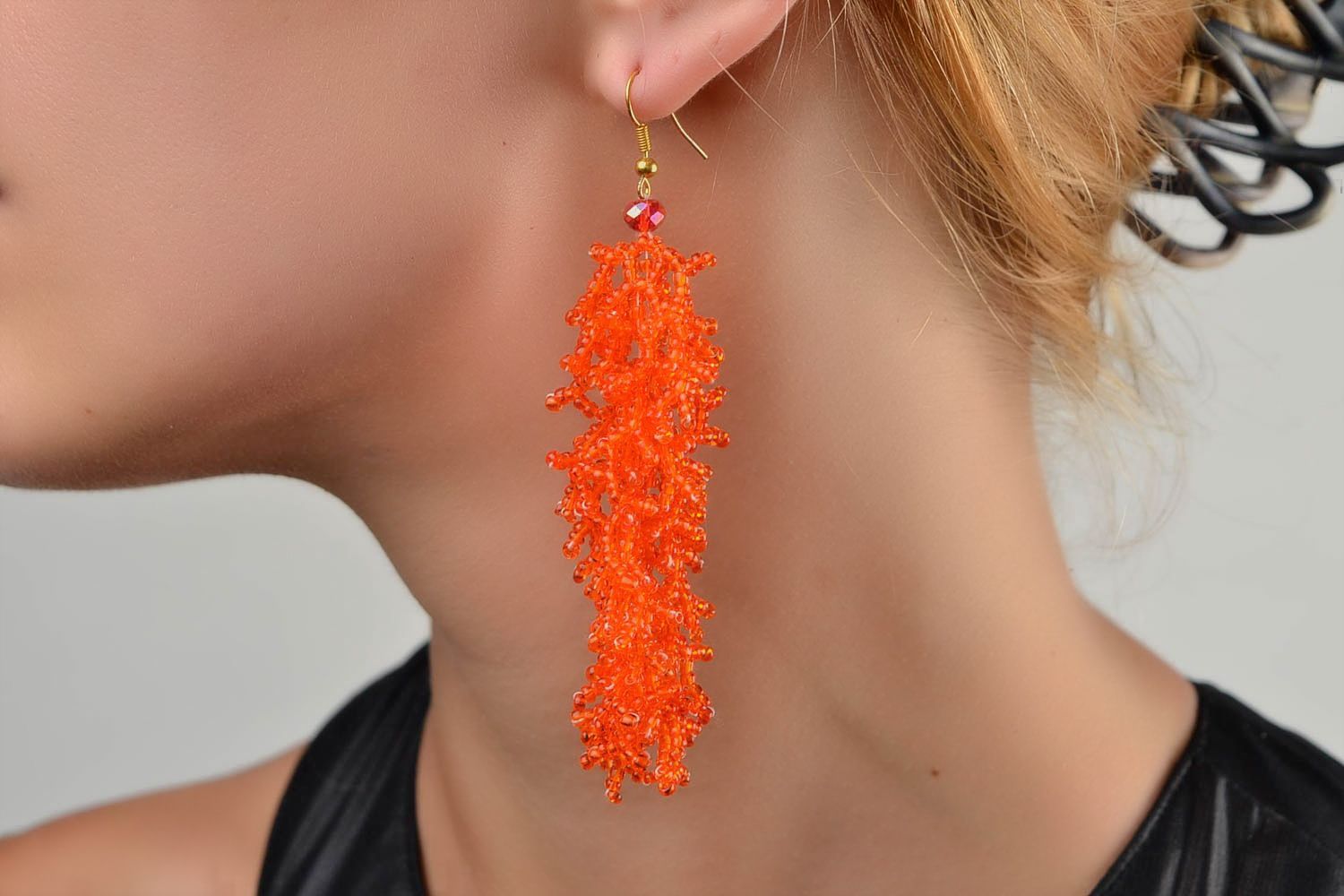 Handmade beaded earrings unique stylish bijouterie designer present for woman photo 2