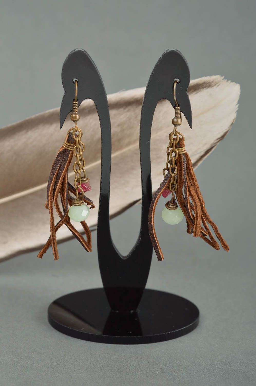 Handmade designer earrings unusual stylish earrings cute leather jewelry photo 1