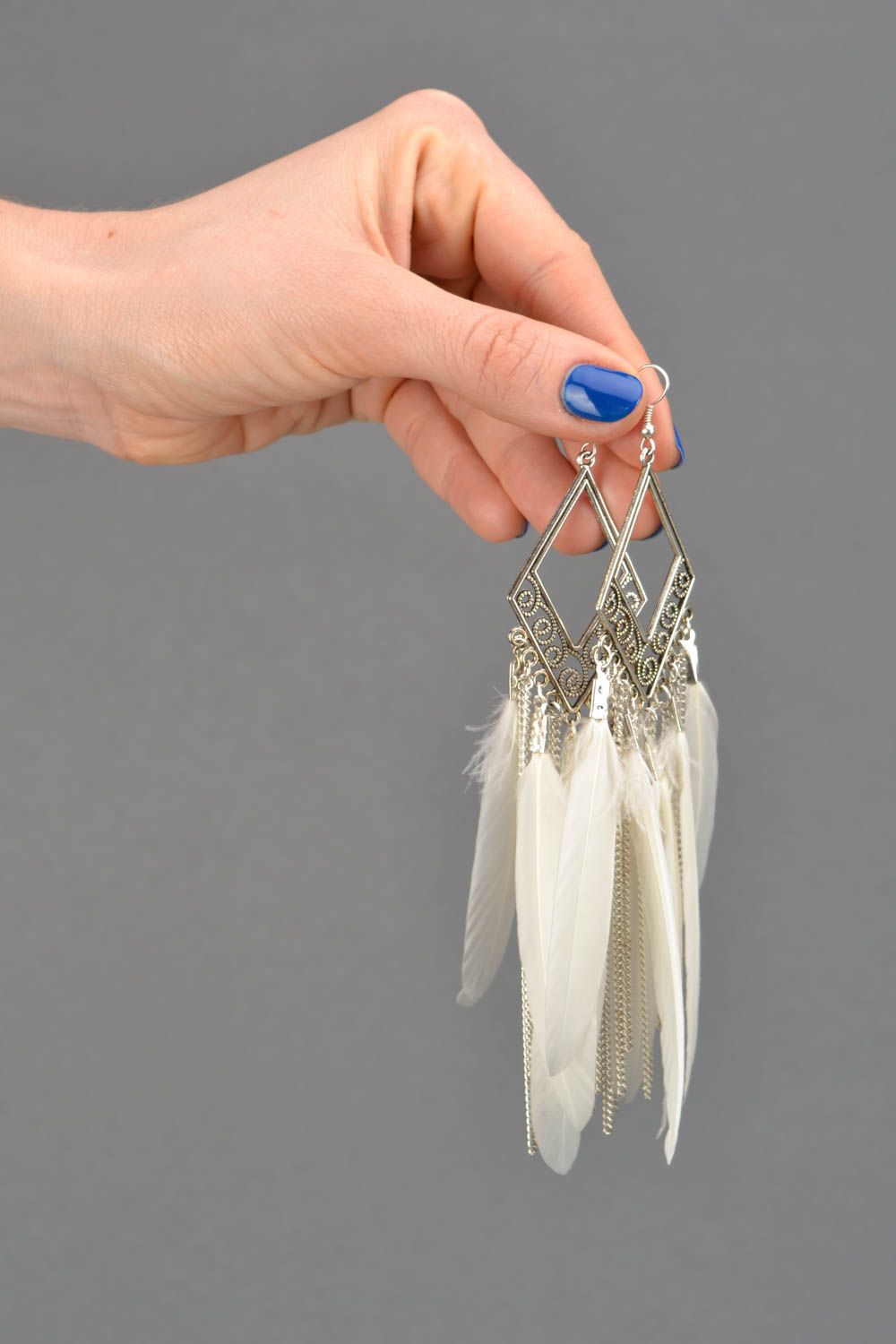 Homemade earrings with feathers photo 2