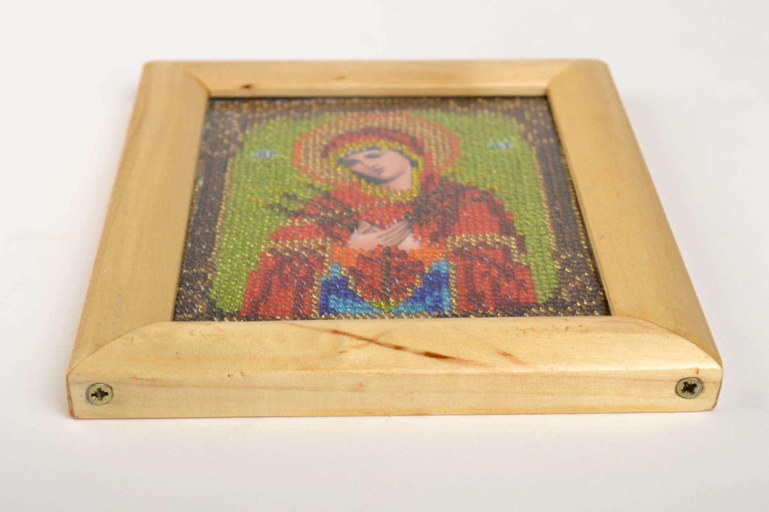 Православная икона ручной работы именная икона вышитая бисером икона святых фото 3