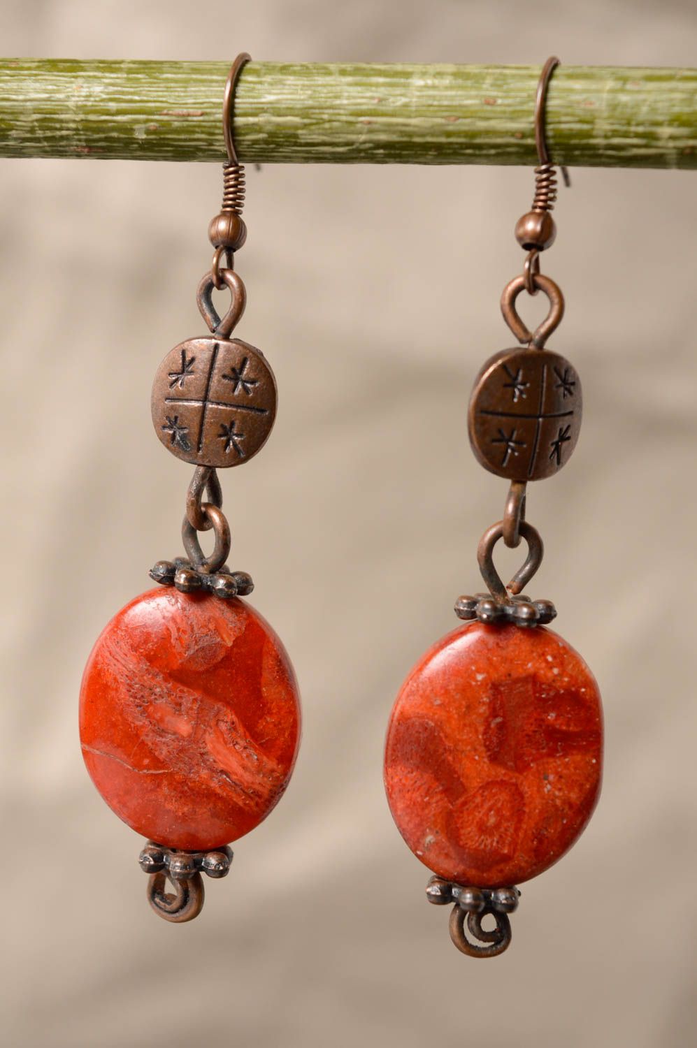 Natural coral earrings photo 2