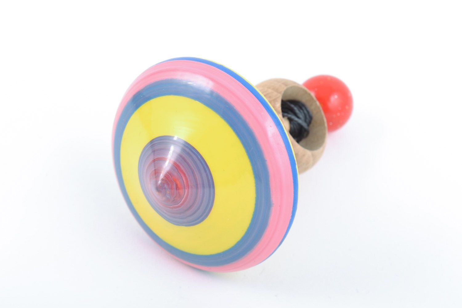 Painted handmade wooden spinning top toy for motor development present for baby photo 3