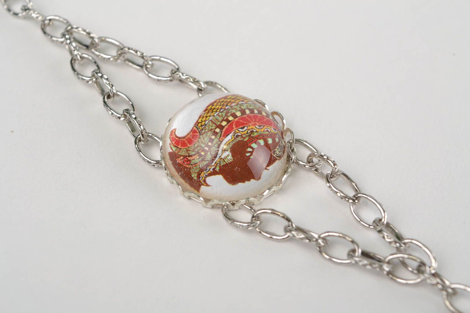 Unusual handmade design metal chain wrist bracelet with Virgo zodiac sign photo 2