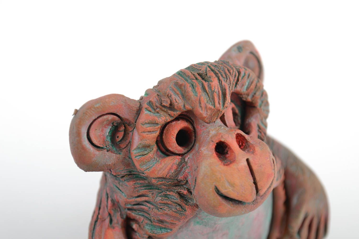 Originelle handgemachte keramische Statuette Affe aus Ton für Interieur lustig foto 3