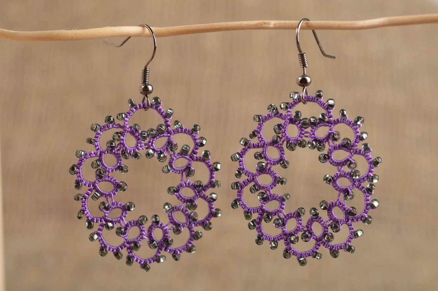 Stylish handmade woven lace earrings tatting earrings textile jewelry designs photo 1