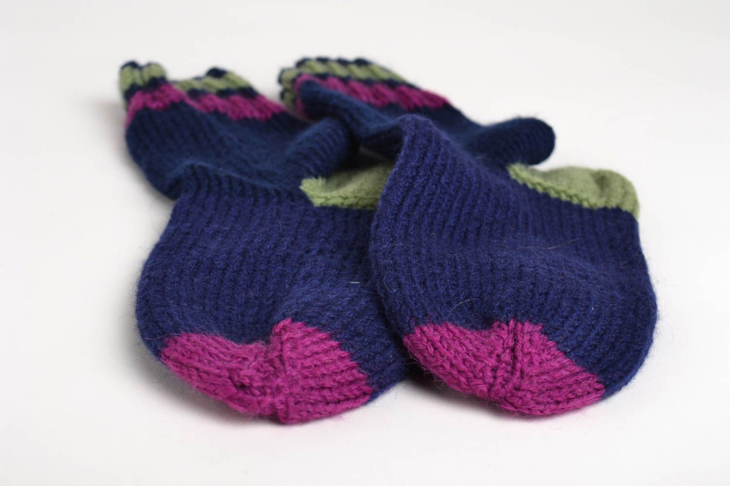 Носки ручной работы шерстяные носки ручной вязки женские носки синие теплые фото 4