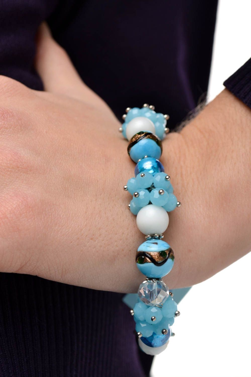 Blaues Armband mit Blumen handmade Polymer Schmuck Geschenk Ideen für Frauen foto 2