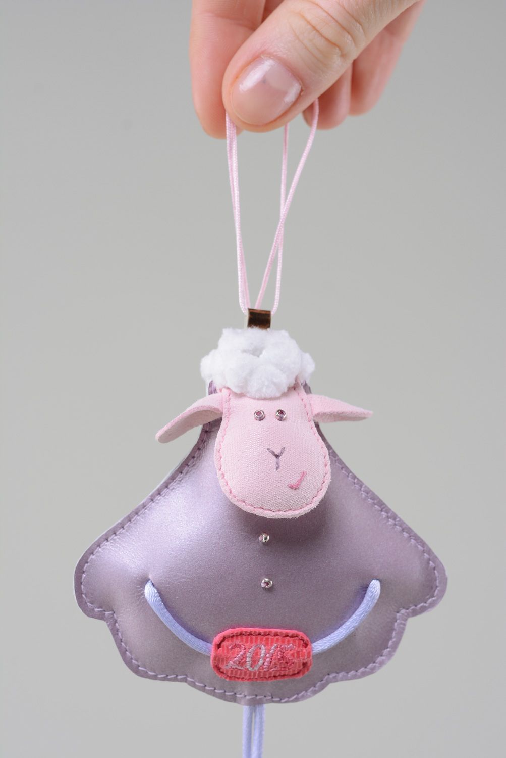Leather bag charm in the shape of sheep photo 4