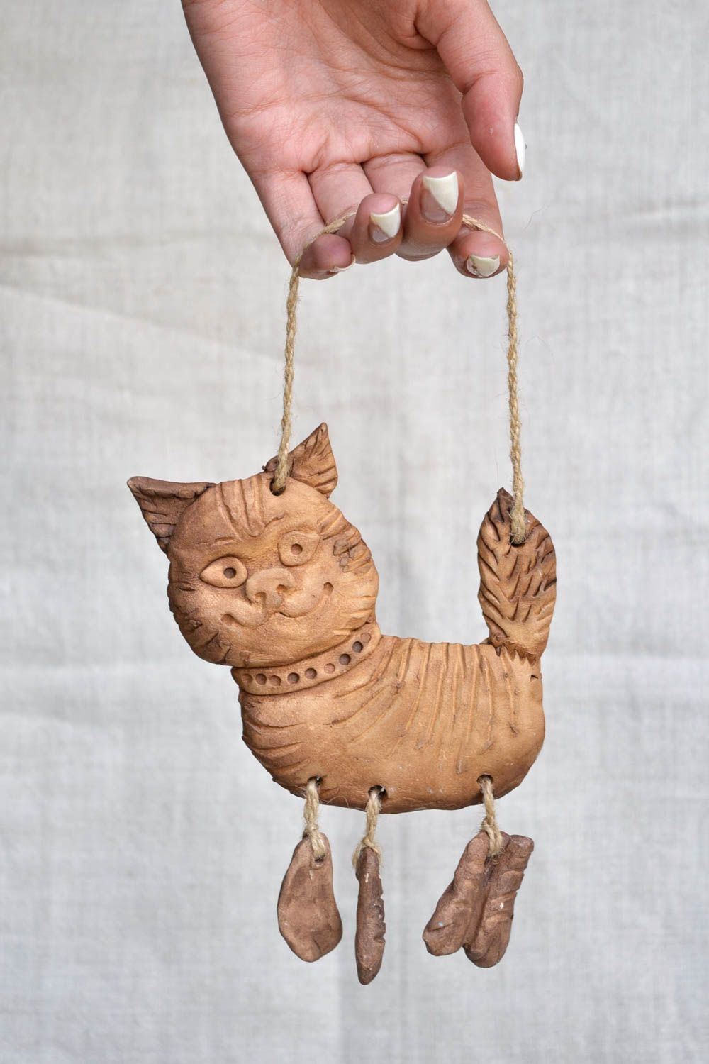 Панно на стену подарок ручной работы панно декоративное из глины Веселый кот фото 2