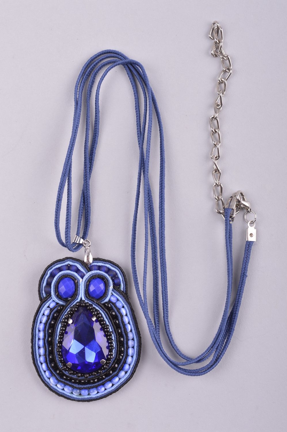 Stylish handmade textile necklace soutache jewelry designs beaded pendant photo 2