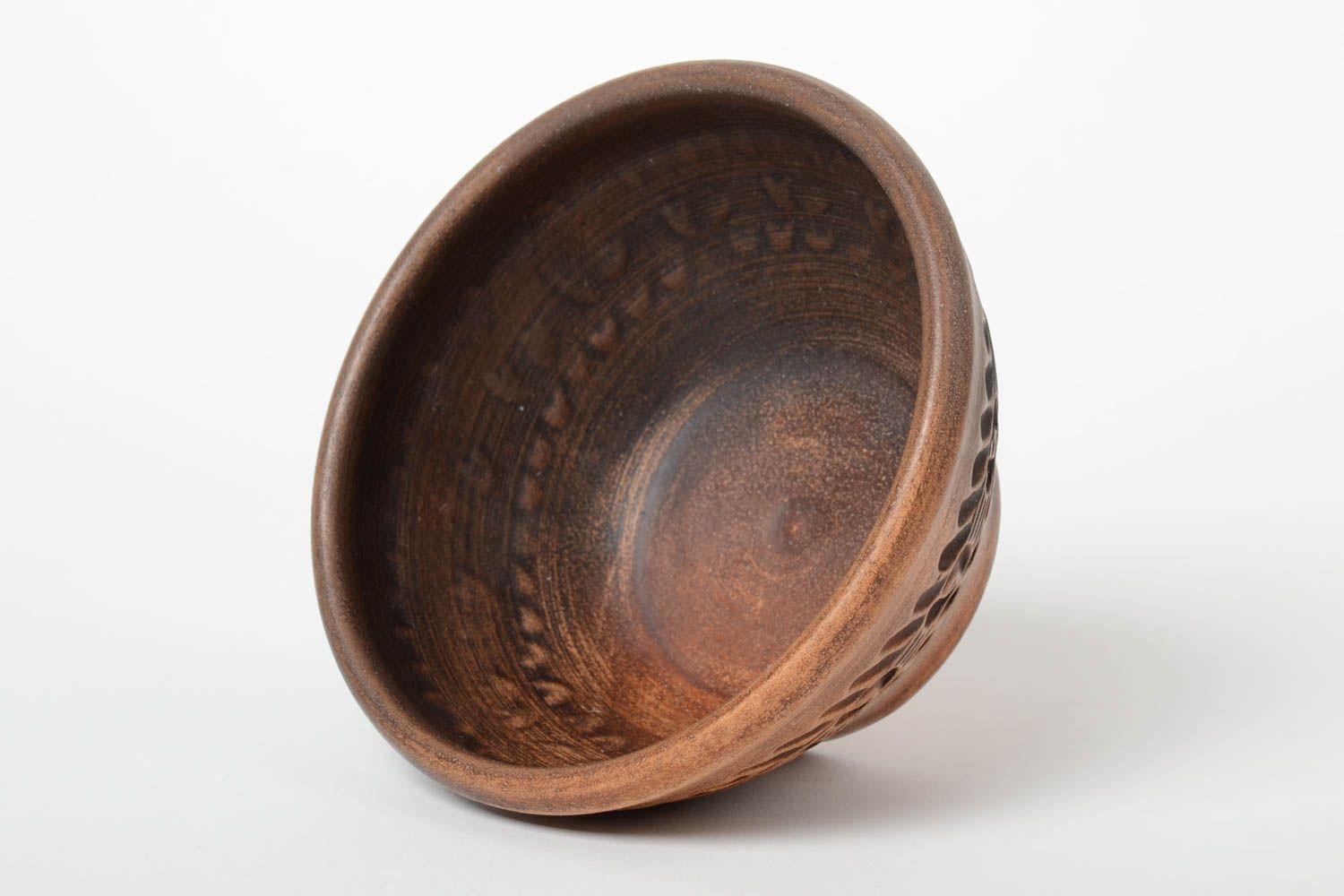 Beautiful deep handmade molded clay bowl kilned with milk 650 ml photo 4