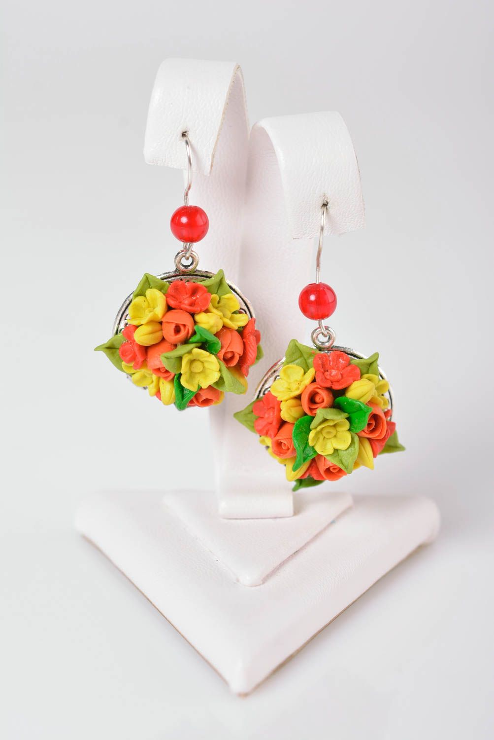 Flower earrings handmade exclusive earrings molded porcelain earrings for women photo 1