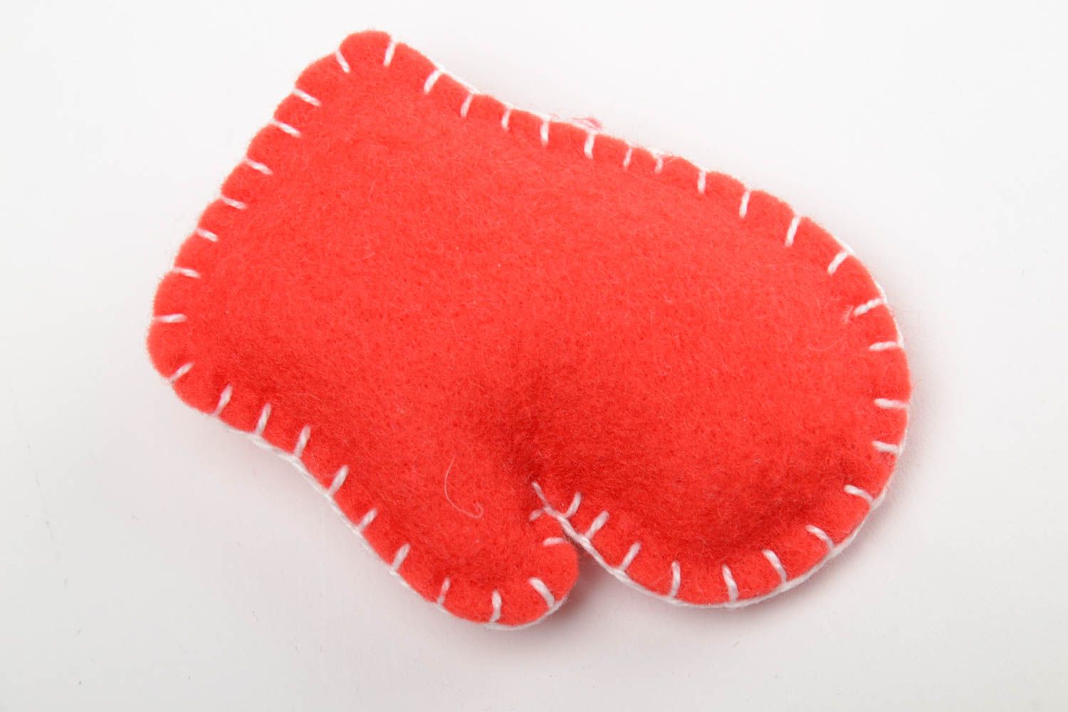 Handmade decorative small soft toy sewn of red felt Mitten for little children photo 4