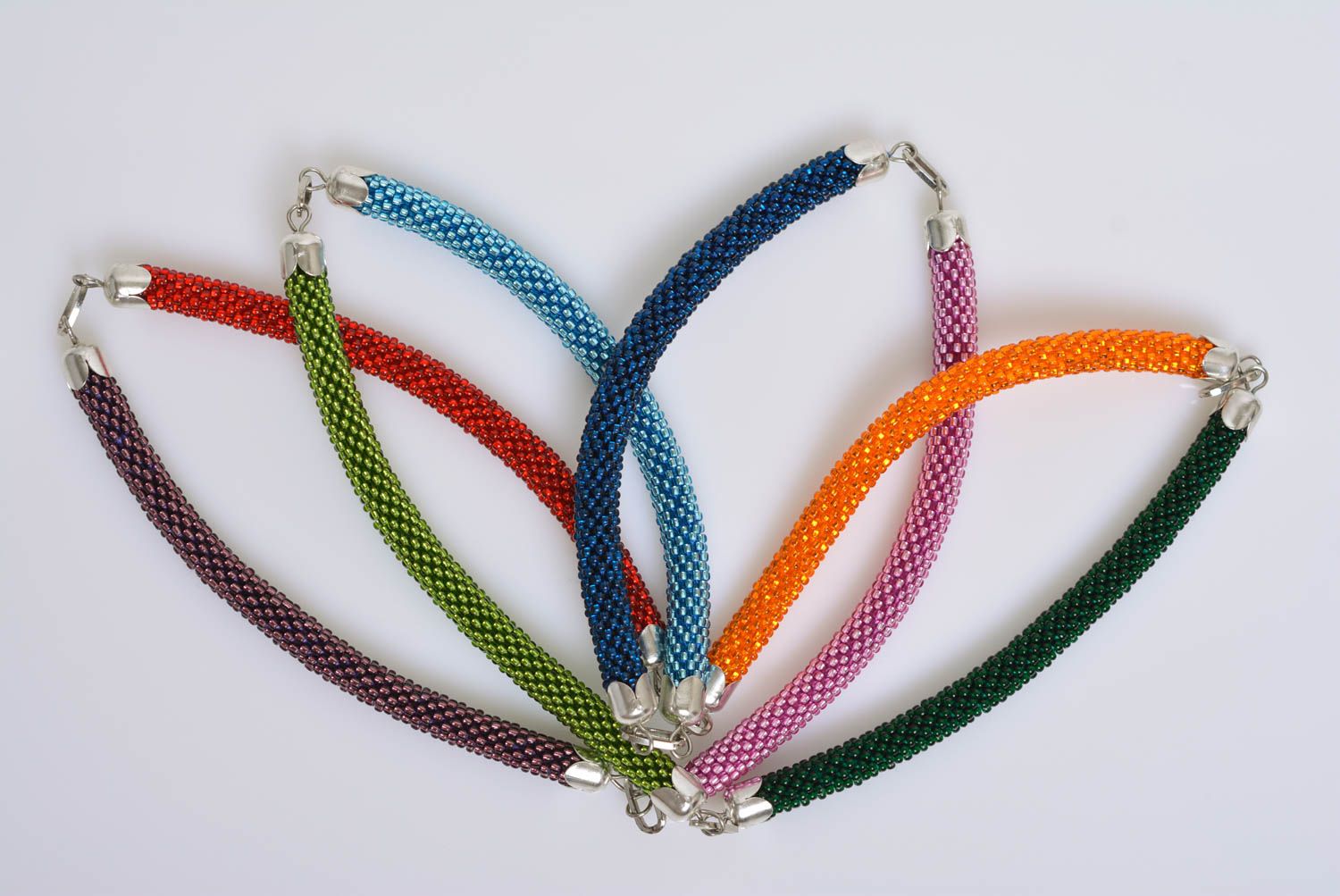 Handmade designer long bead woven cord necklace with bright colorful elements photo 2