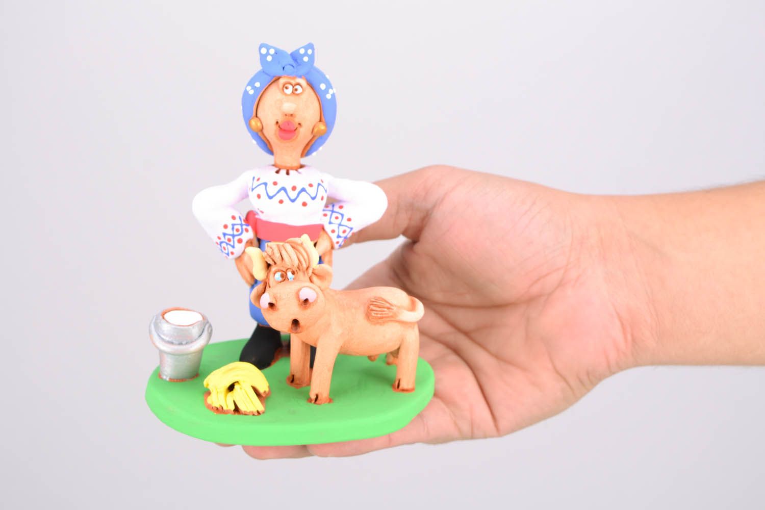 Homemade ceramic figurine The Cossack Woman Milking a Cow photo 2