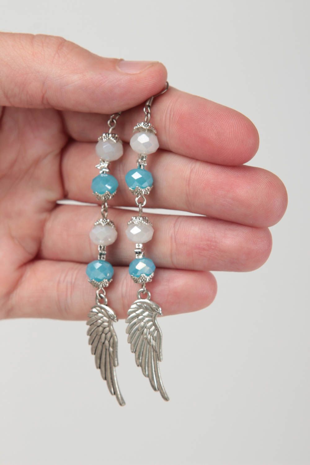 Boucles d'oreilles pendantes Bijoux fait main cristal Cadeau pour femme ailes photo 5