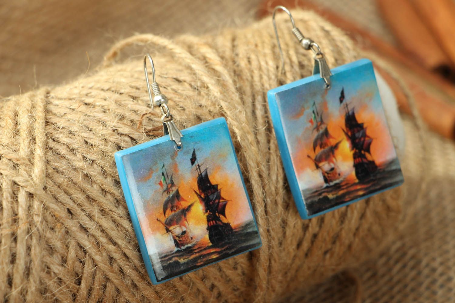 Polymer clay earrings  Ships in the Ocean photo 3