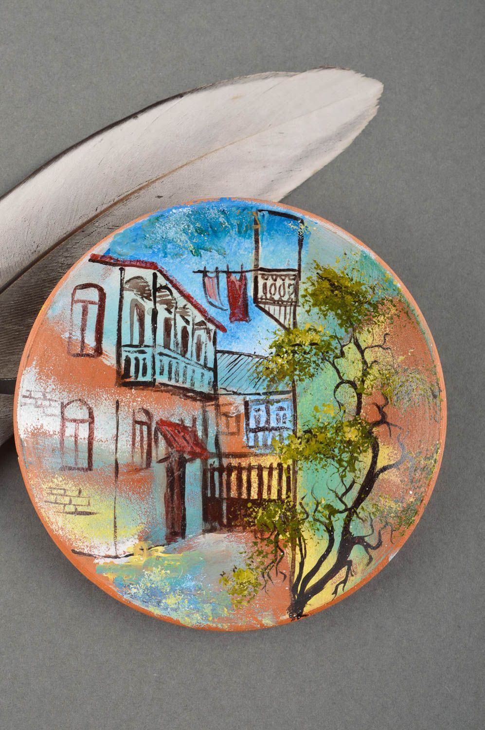 Plato de cerámica pintado artesanal utensilio de cocina elemento decorativo foto 1