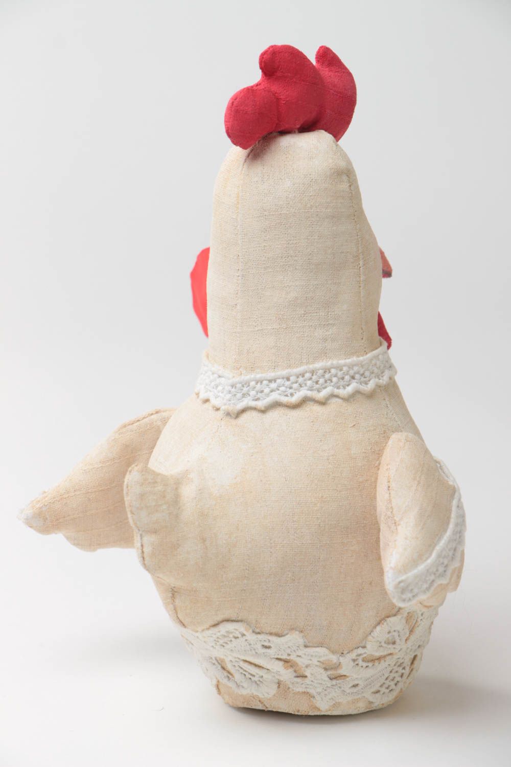 Originelles schönes beiges handgemachtes Interieur Spielzeug Huhn aus Textil foto 4