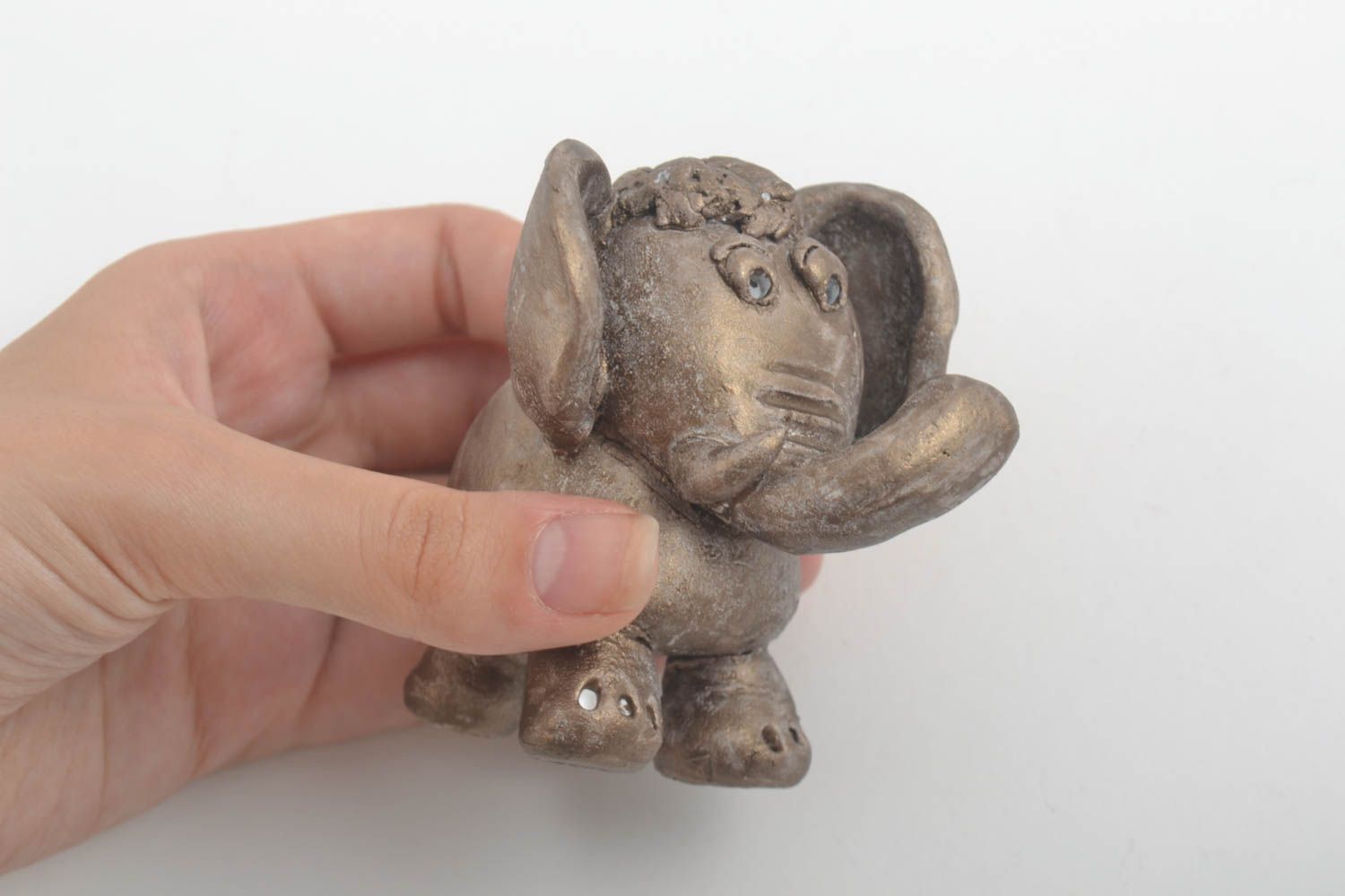 Statuetta elefantino in argilla fatta a mano figurina decorativa in ceramica 
 foto 5